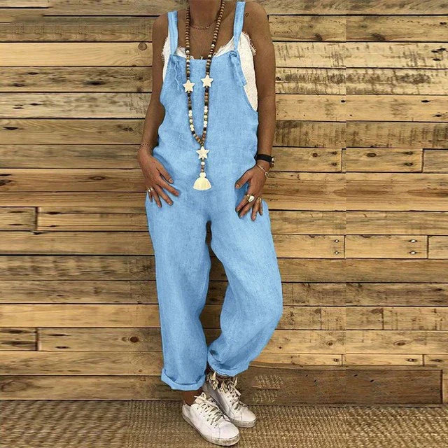 Weit geschnittener Jumpsuit mit tiefem Ausschnitt und Taschen