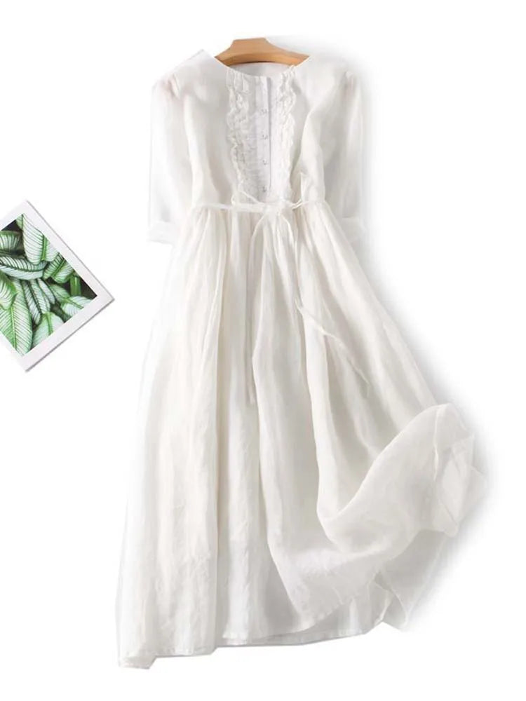 Leinen-Midikleid mit Boho-Details und atmungsaktivem Stoff | Ideal für den Sommer