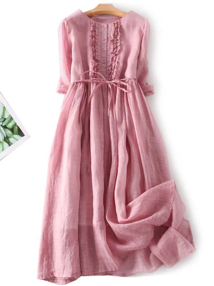 Leinen-Midikleid mit Boho-Details und atmungsaktivem Stoff | Ideal für den Sommer