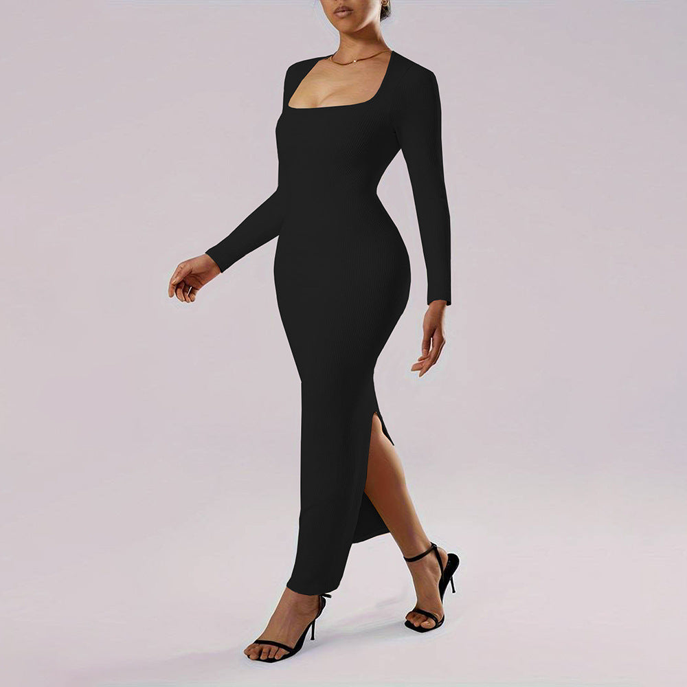 Kleid mit quadratischem Ausschnitt und langen Ärmeln | Ideal für Herbst und Winter