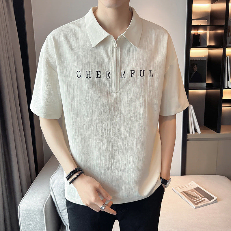 Herren Kurzarm Polo Shirt mit Buchstaben-Print – Ideal für den Sommer