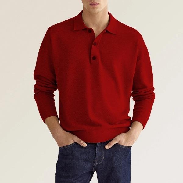 Herren Langarm V-Ausschnitt Polohemd mit Knopfleiste | Ideal für den Herbst