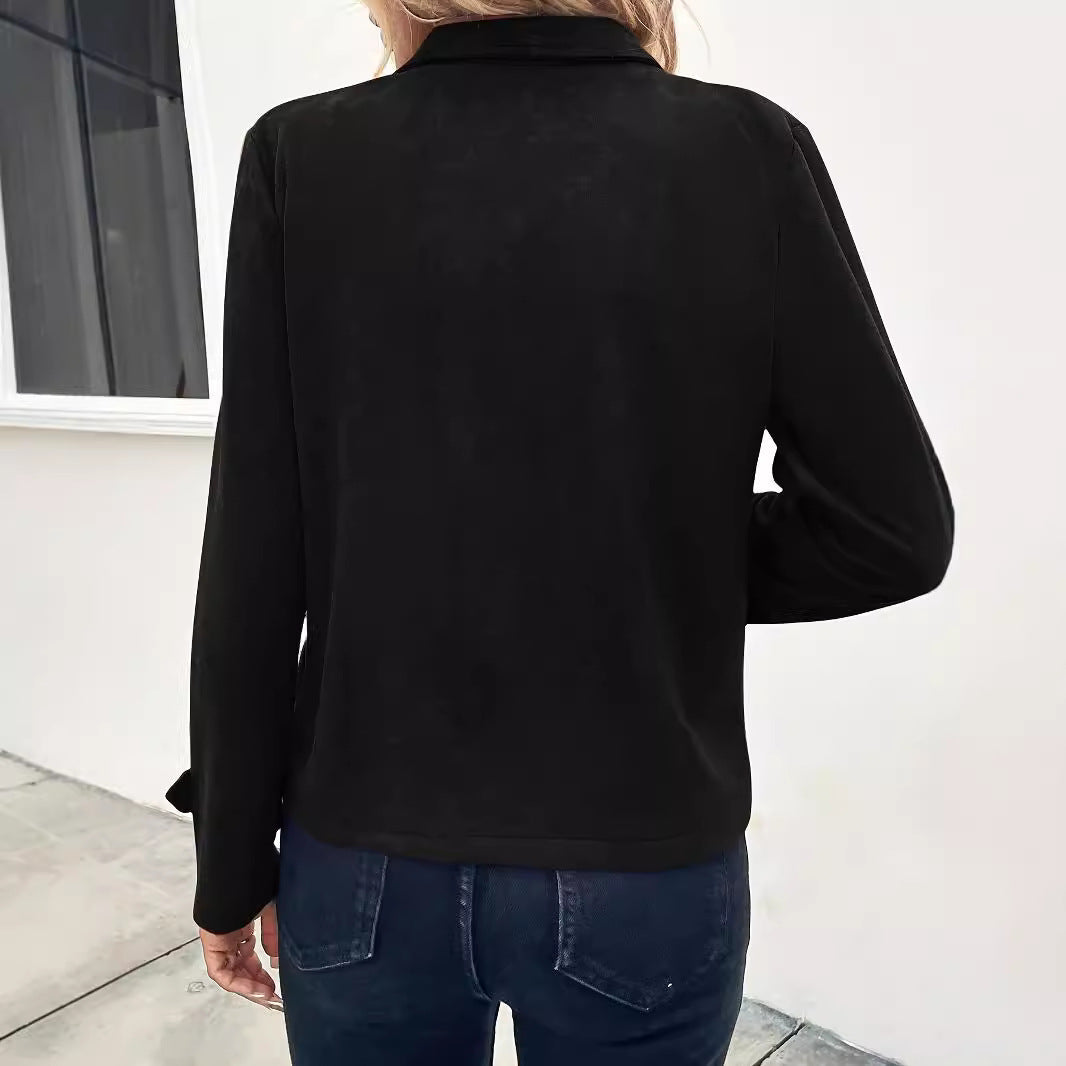 Einfarbige Reißverschlussjacke für Damen aus Polyester | Ideal für Herbst und Winter