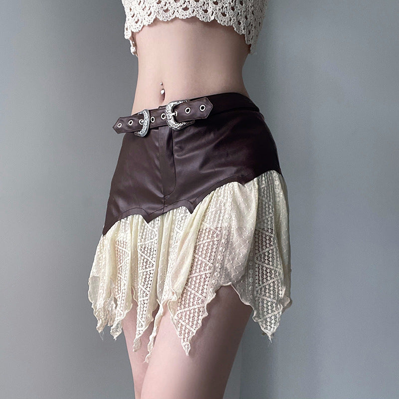 Leder Spitze Asymmetrischer Rock | Ideal für Frühling