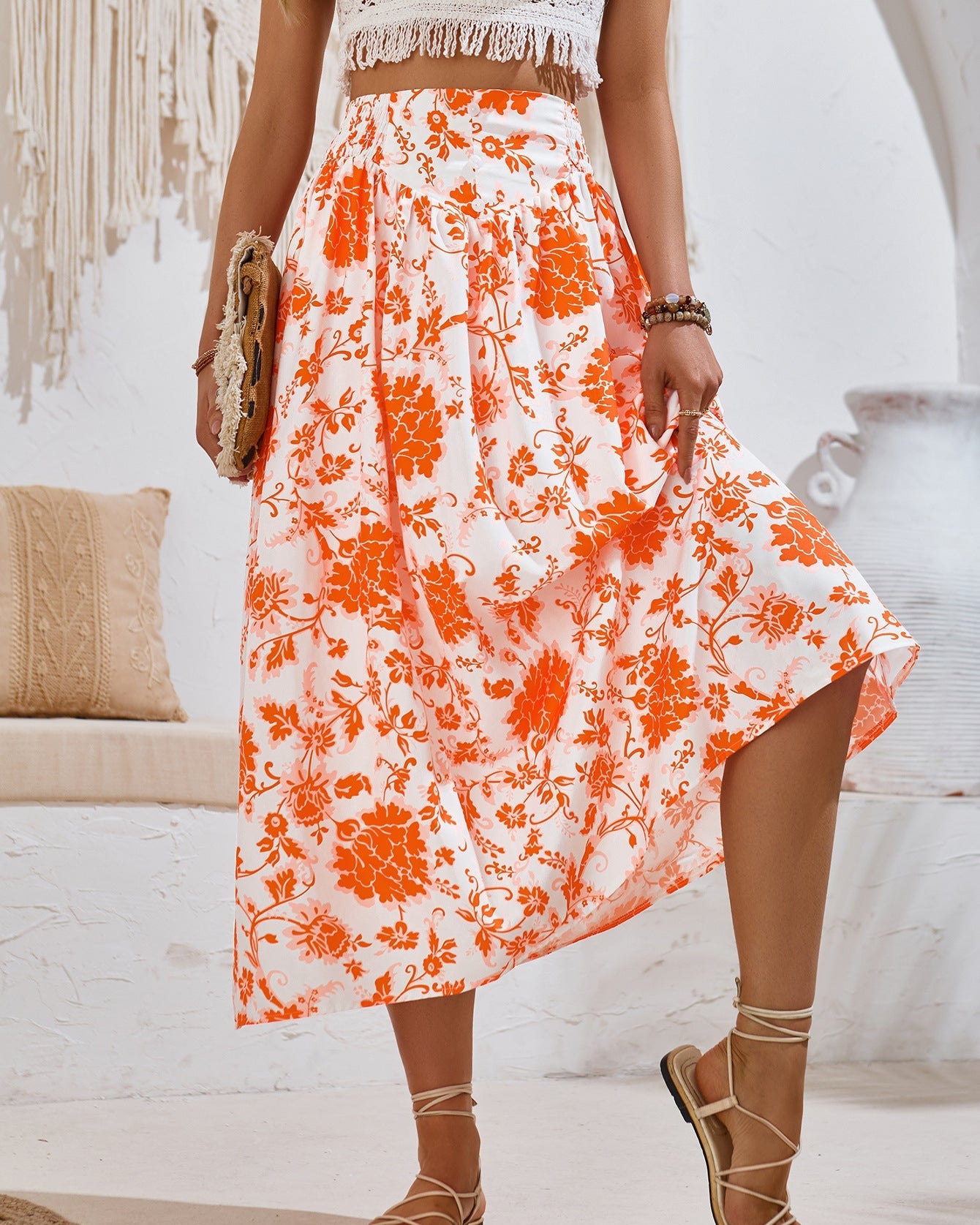 Floraler Bedruckter Taillierter Midirock | Ideal für Frühling und Sommer