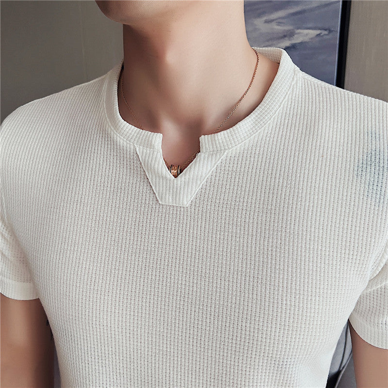 Herren Waffelstrick Pullover Kurzarm Shirt – Ideal für den Sommer