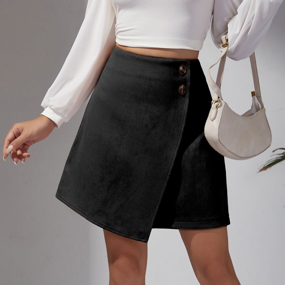 Chice Suede High-Waist Asymmetrische Kurzrock | Ideal für Herbst und Winter