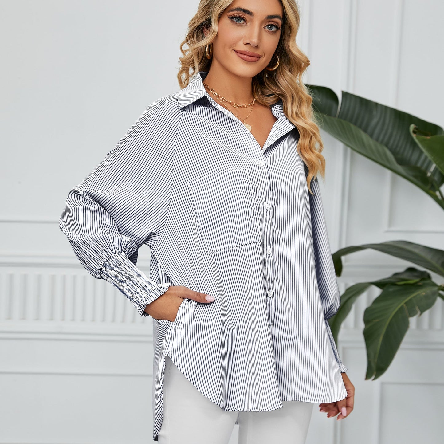 Faltenmanschetten Streifen Langarmshirt | Ideal für Frühling und Herbst