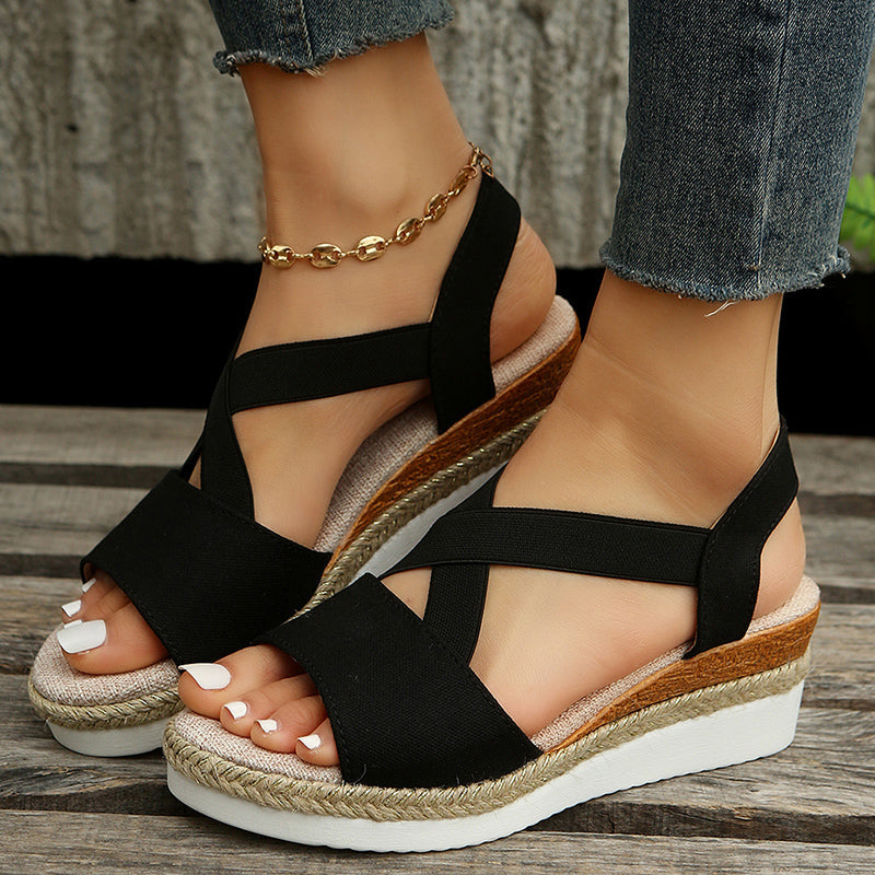 Keilsandalen mit Kreuzriemen und Plateau Hanfabsatz | Ideal für Sommer