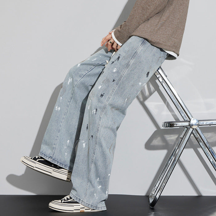 Herren Retro Graffiti Jeans im Used-Look | Ideal für Frühling und Herbst