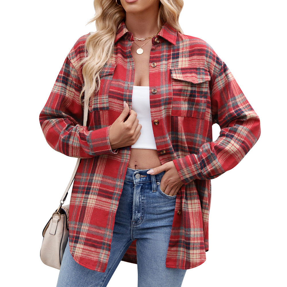 Locker Geschnittenes Plaid Button-Up Hemd mit Taschen | Ideal für Frühling & Herbst
