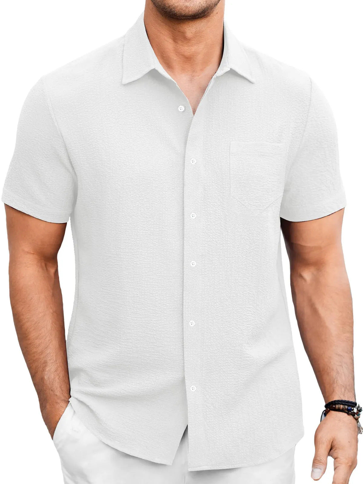Herren Kurzarm-Shirt in Uni-Farbe mit Blasenfaltendesign Ideal für den Sommer
