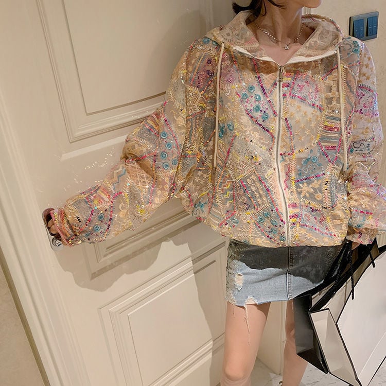 Kapuzencoat mit Pailletten und Bunten Streifen für Damen | Ideal für den Sommer