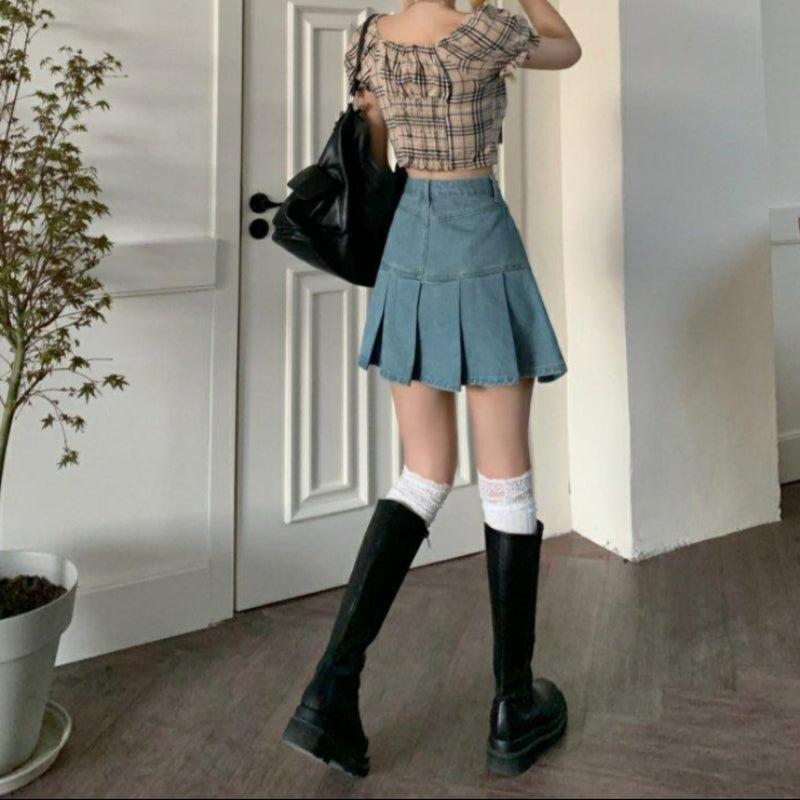High Waist Falten Minirock aus Denim | Ideal für Frühling und Sommer