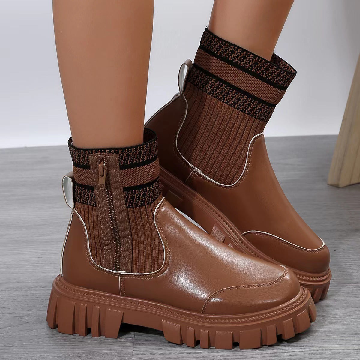 Modische Mittelhohe Stiefel mit Seitlichem Reißverschluss und Rutschfester Dicker Sohle | Ideal für den Winter