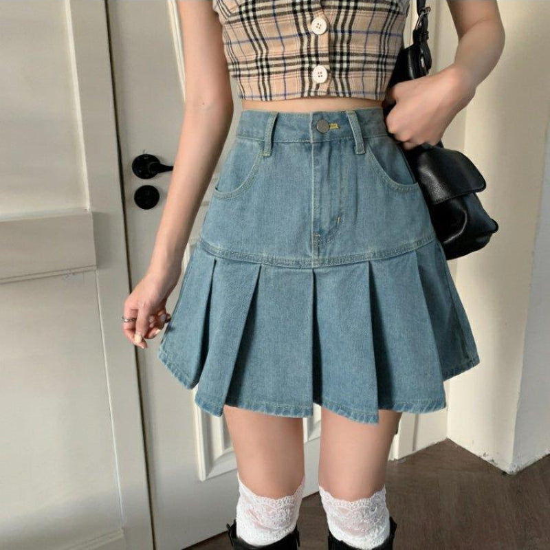 High Waist Falten Minirock aus Denim | Ideal für Frühling und Sommer