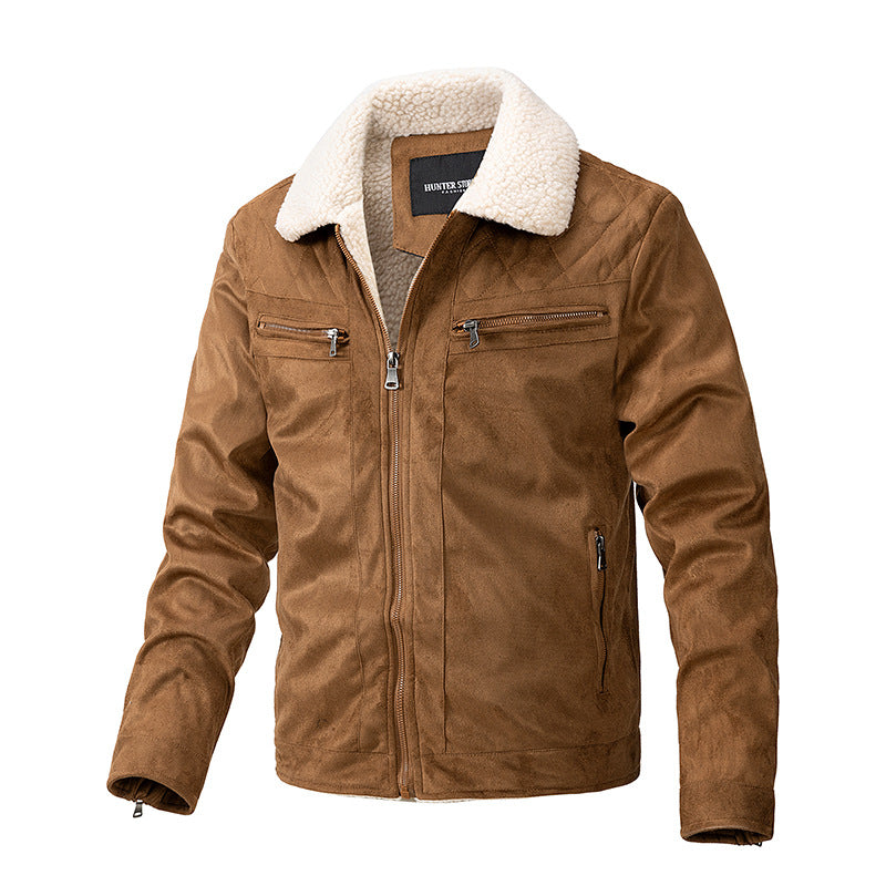 Strickjacke mit Reißverschluss und Wildlederoptik mit Berberfleece-Futter | Ideal für Herbst und Winter