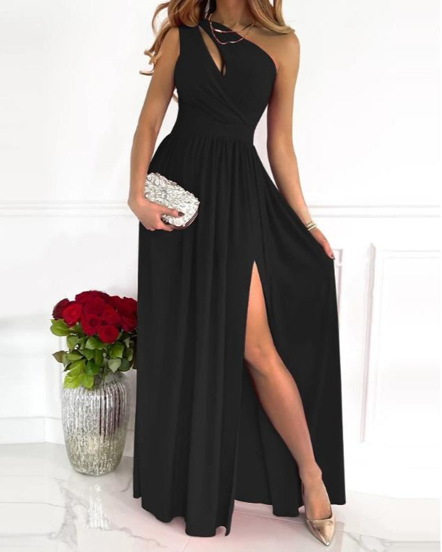 Ein-Schulter Hoher Schlitz Maxi-Kleid mit Ausschnitt | Ideal für alle Jahreszeiten