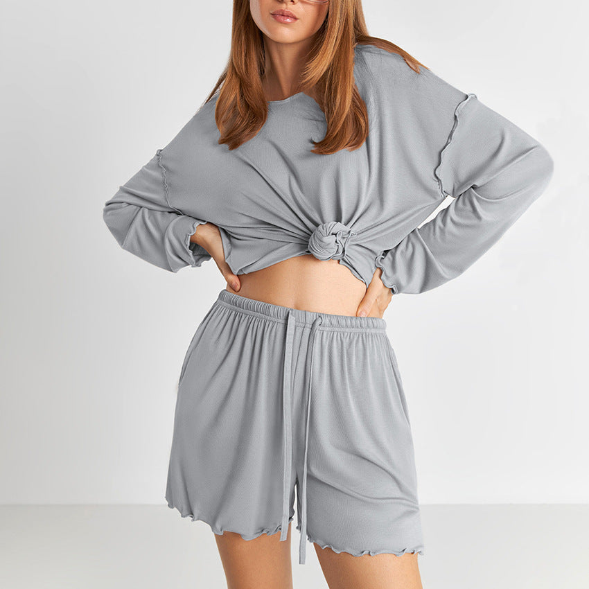 Langarm Rayon Schlafanzug Set mit Shorts | Ideal für den Frühling