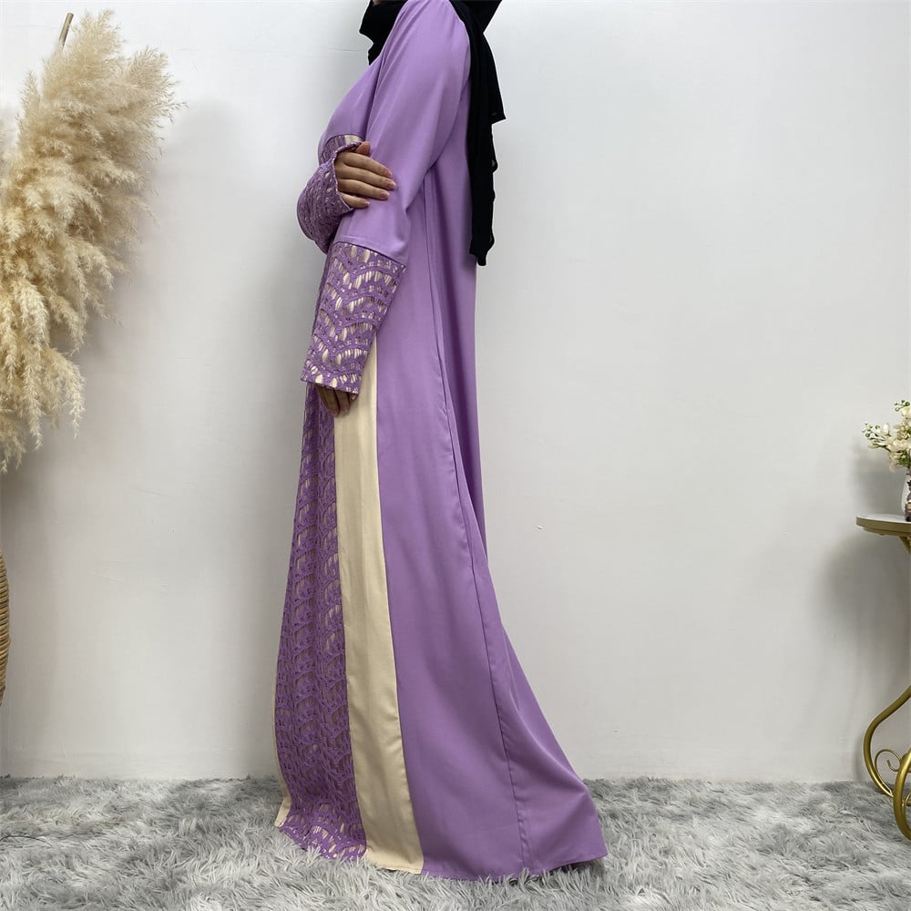 Spitzen Patchwork Langarm Chiffon Kleid | Ideal für Frühling und Herbst