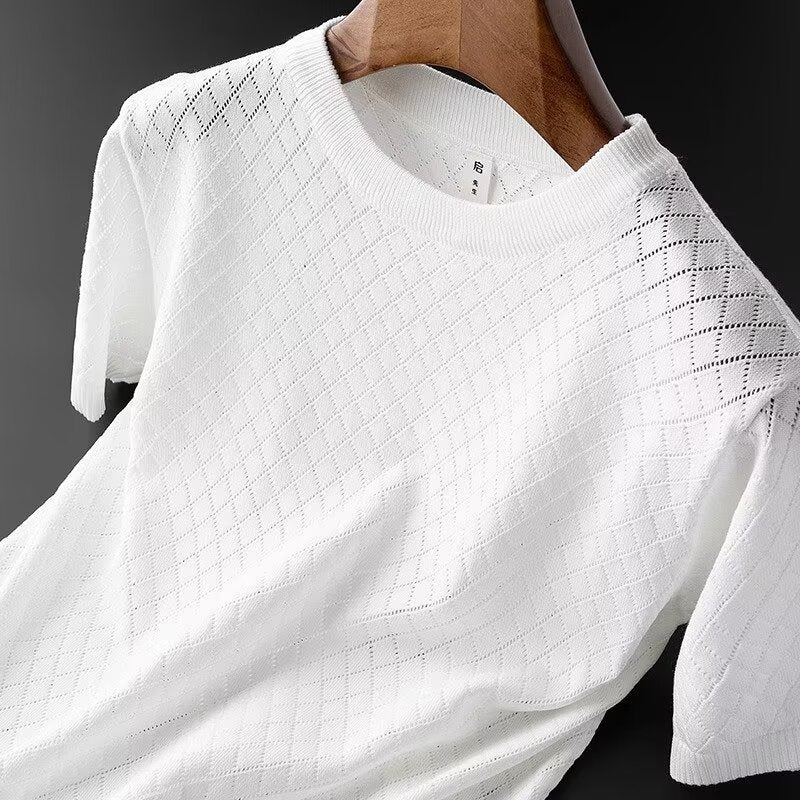 Herren Leichter Kurzarm Pullover mit Ausschnitten – Ideal für den Sommer