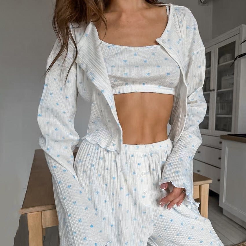 Strick Herz Print Pyjama Set | Ideal für Frühling und Herbst