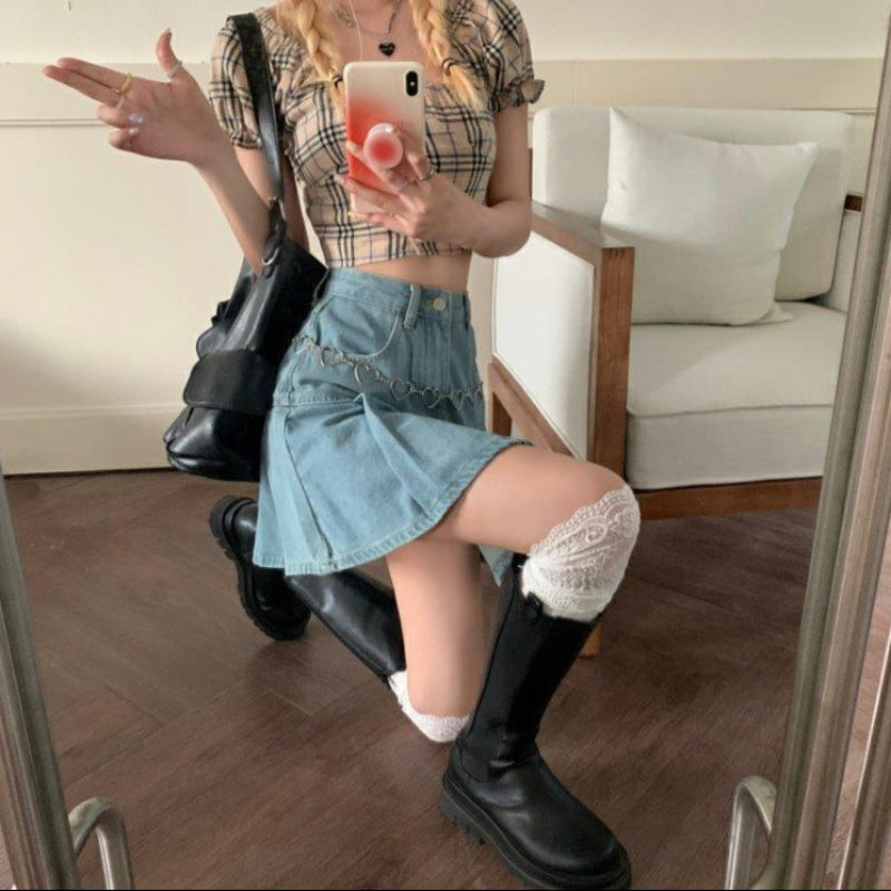 High Waist Falten Minirock aus Denim | Ideal für Frühling und Sommer