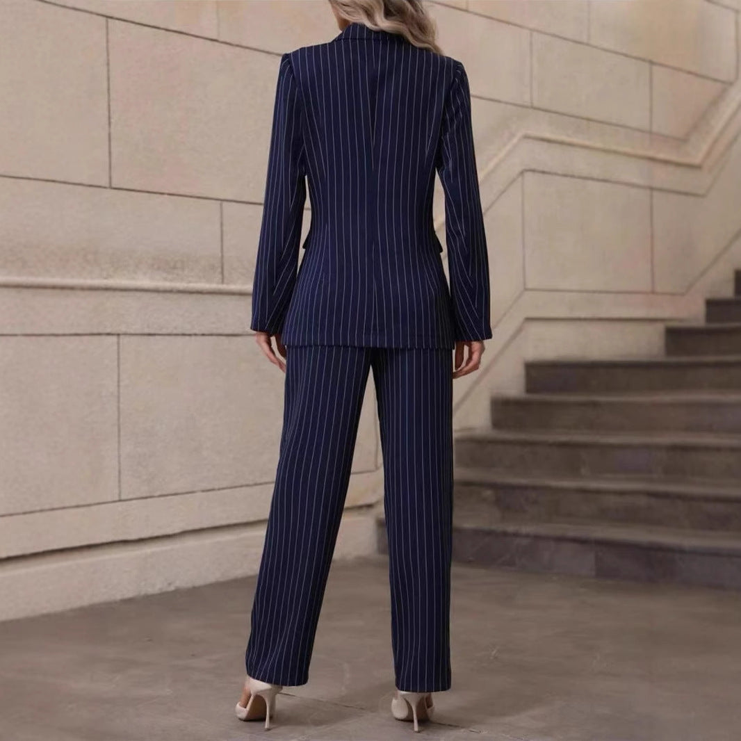 Gestreiftes Langarm Blazer und Hose Anzug | Ideal für Frühling und Herbst