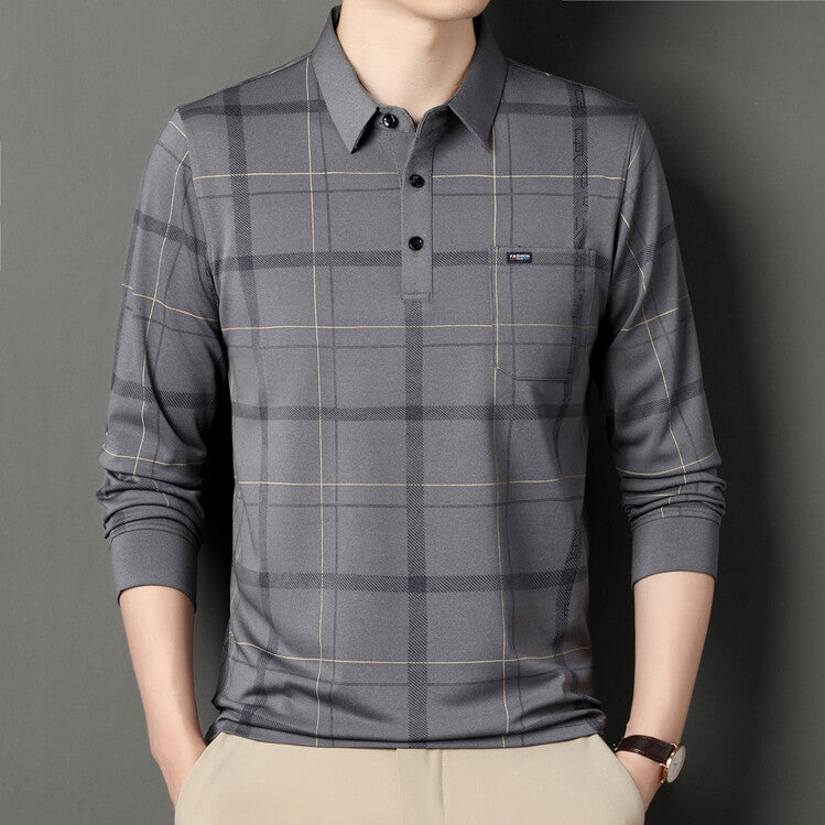 Herren Gestreiftes Polo-Kragen Langarm T-Shirt | Ideal für Herbst