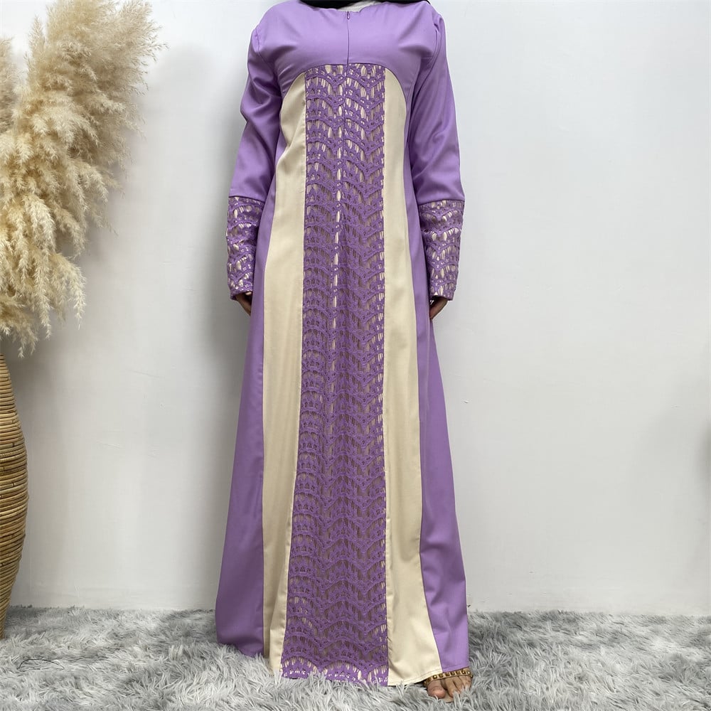 Spitzen Patchwork Langarm Chiffon Kleid | Ideal für Frühling und Herbst
