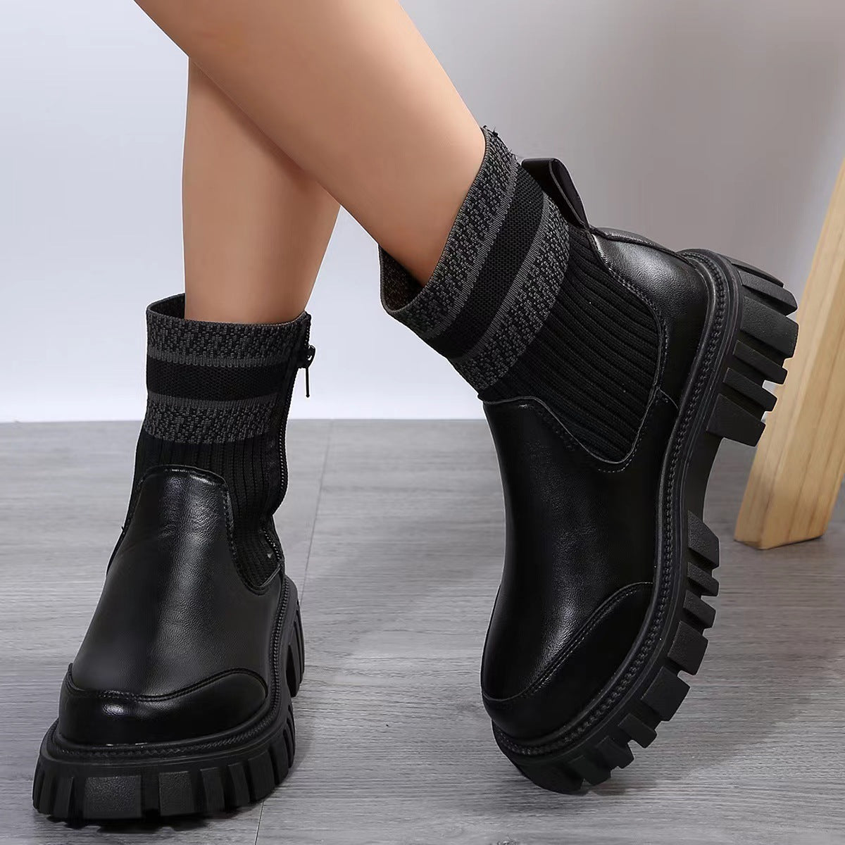 Modische Mittelhohe Stiefel mit Seitlichem Reißverschluss und Rutschfester Dicker Sohle | Ideal für den Winter