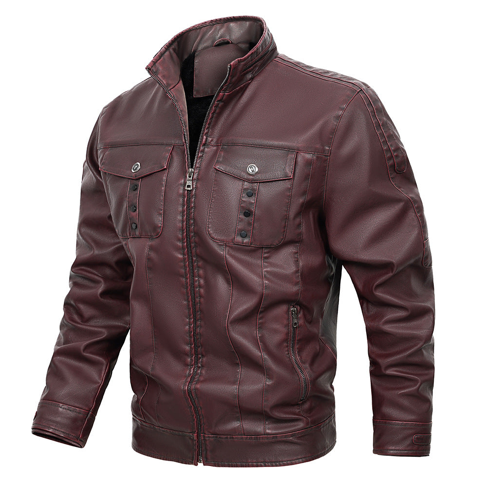 Herrenjacke aus PU-Leder mit Pattentaschen | Ideal für Frühling und Herbst