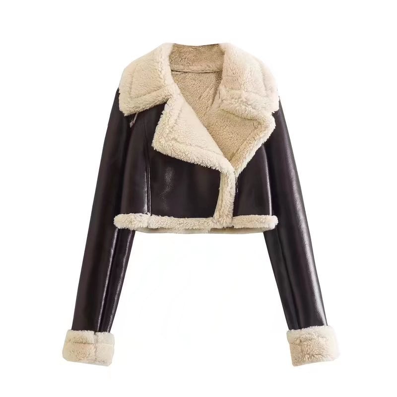 Kurze Jacke mit Kunstpelz-Revers und langen Ärmeln | Ideal für Herbst und Winter