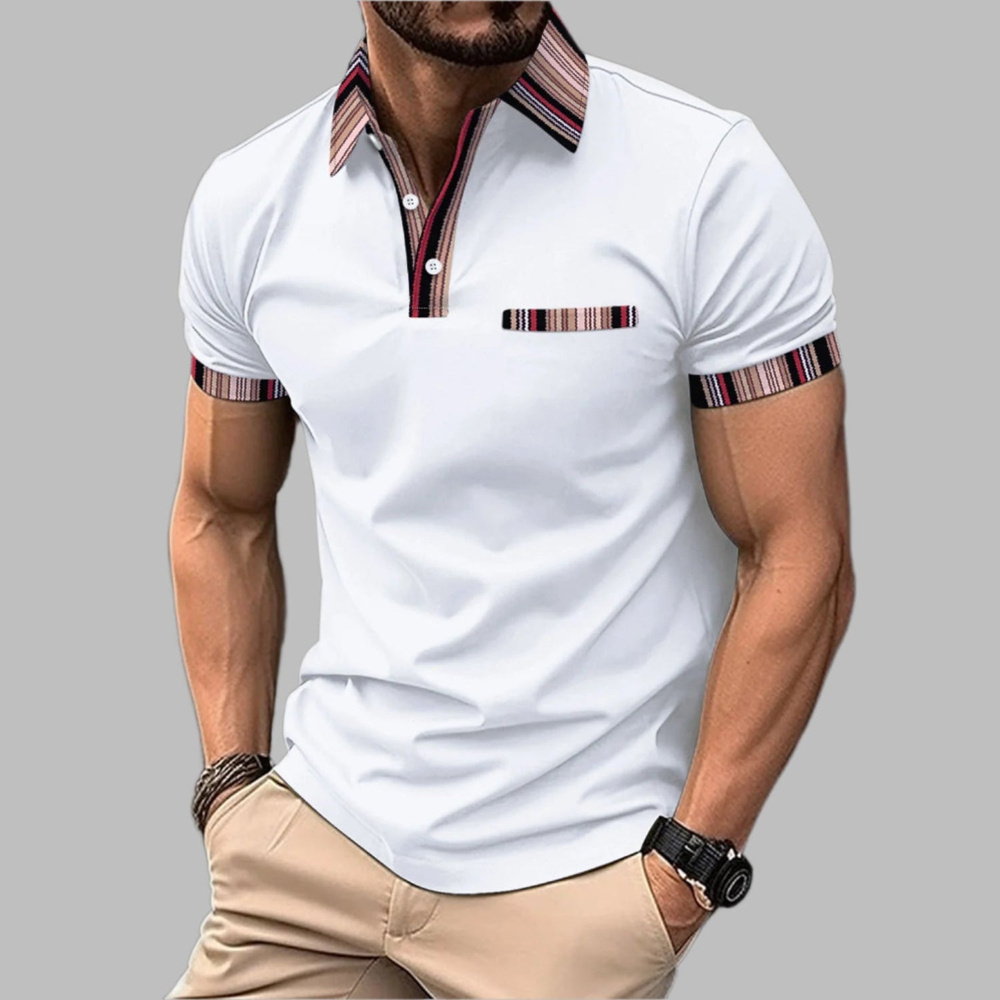 T-Shirt mit Bedrucktem Kragen und Knopfverschluss Kurzarm | Ideal für den Sommer