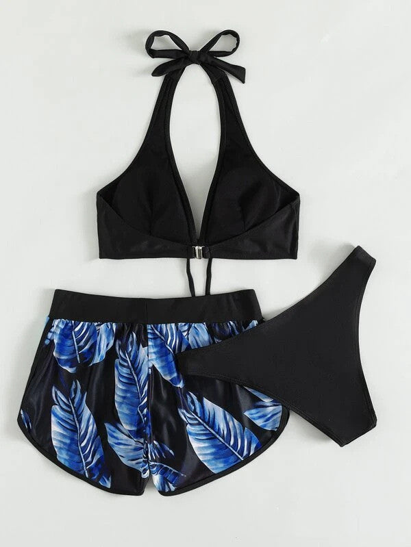Damen-Bikini-Set mit passenden Shorts und schnelltrocknendem Stoff