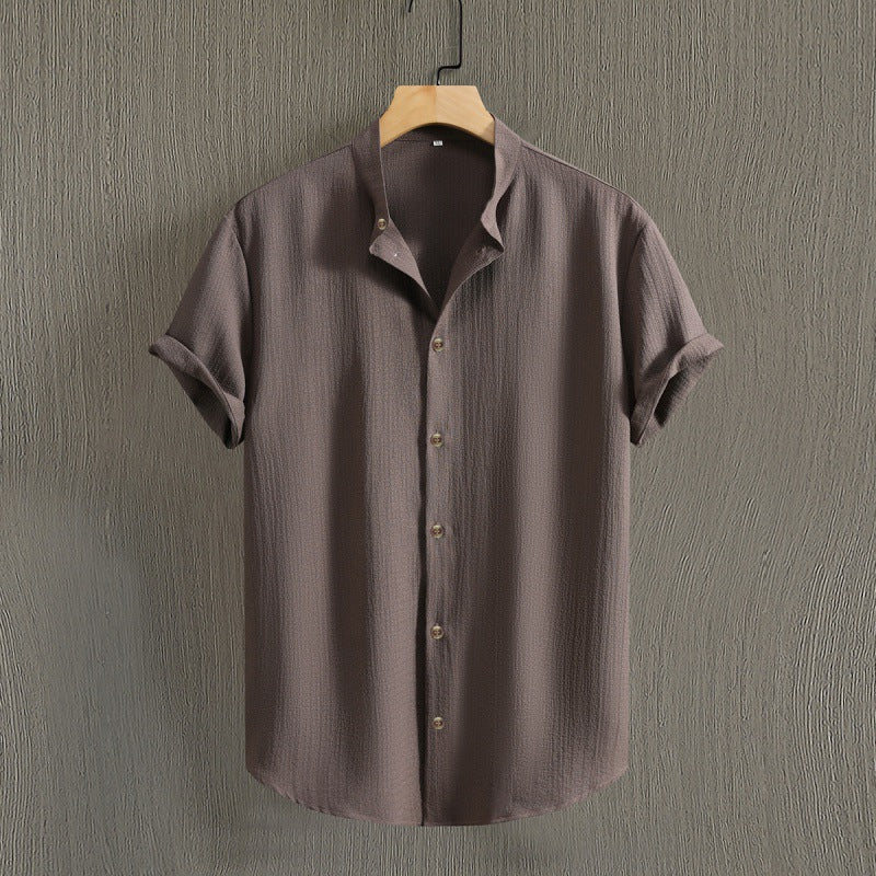Herren Uni-Farbenes Stehkragen Kurzarm-Shirt Ideal für den Sommer