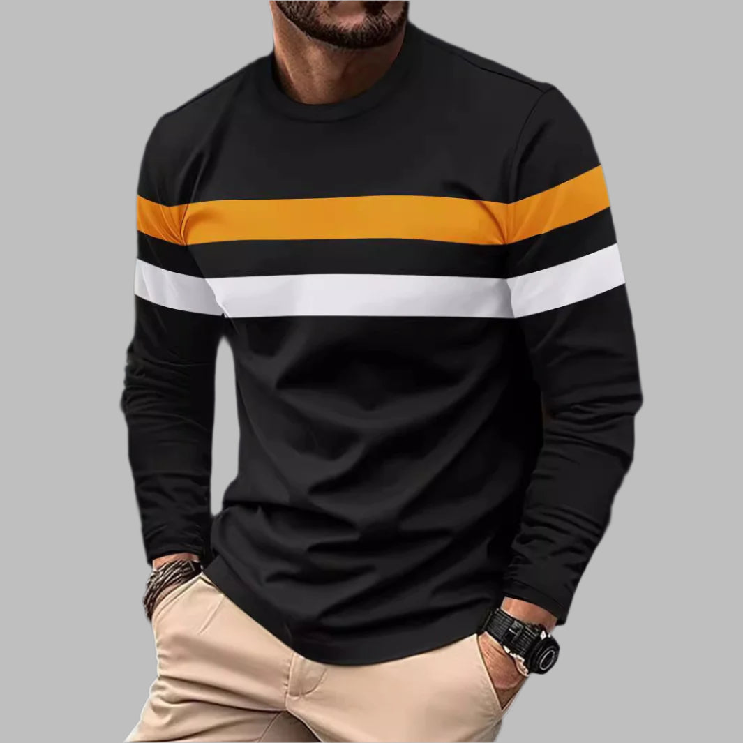 Herren Langarmshirt mit Rundhalsausschnitt und Farbblockdesign | Ideal für Winter Frühling und Herbst
