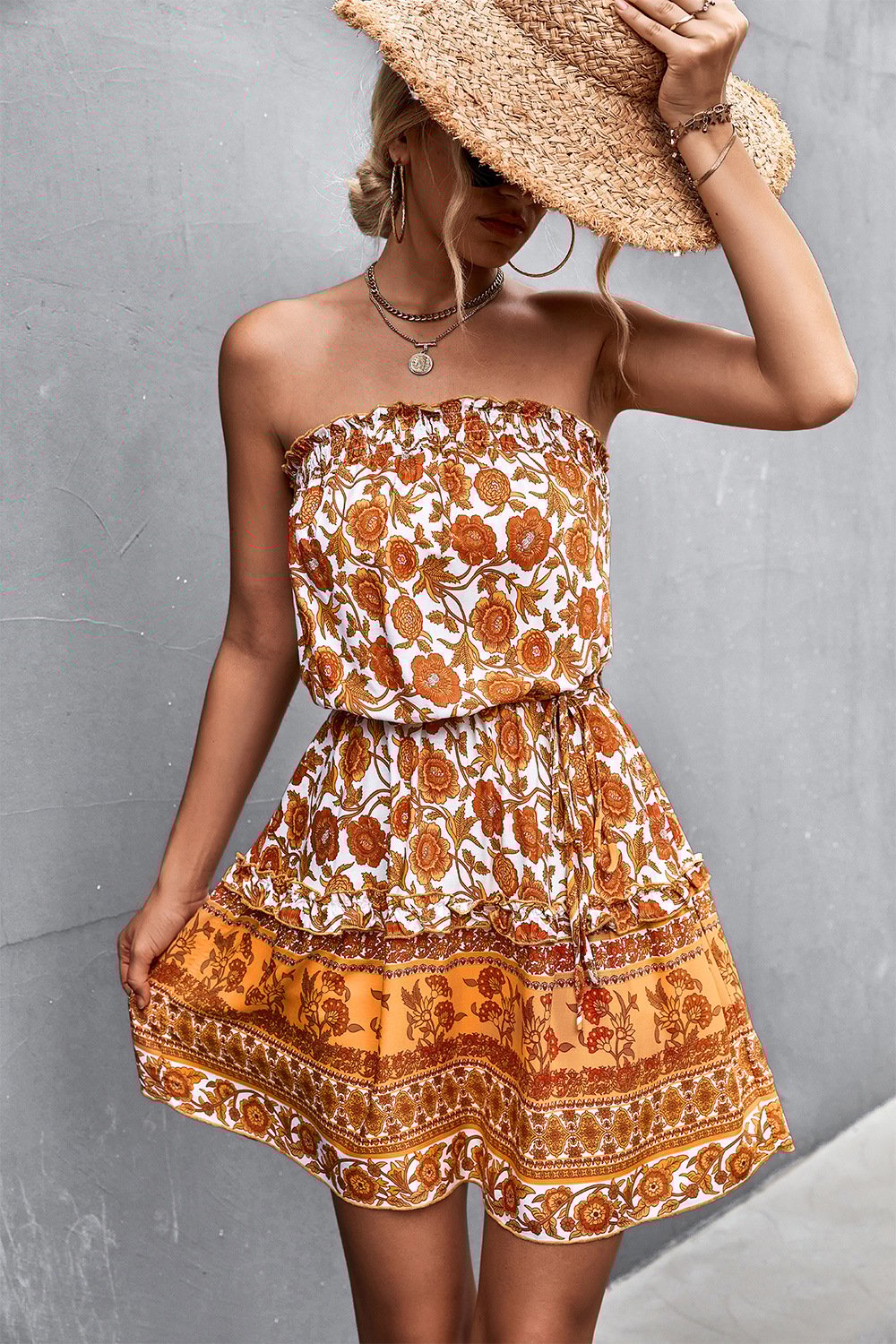Strapless Floral Print A-Linienkleid mit Hoher Taille | Ideal für den Sommer