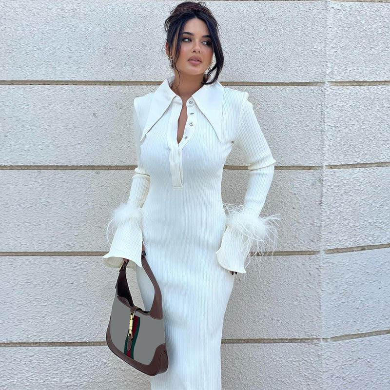 Langes Unifarbenes Kleid mit Polokragen | Ideal für Frühling und Herbst