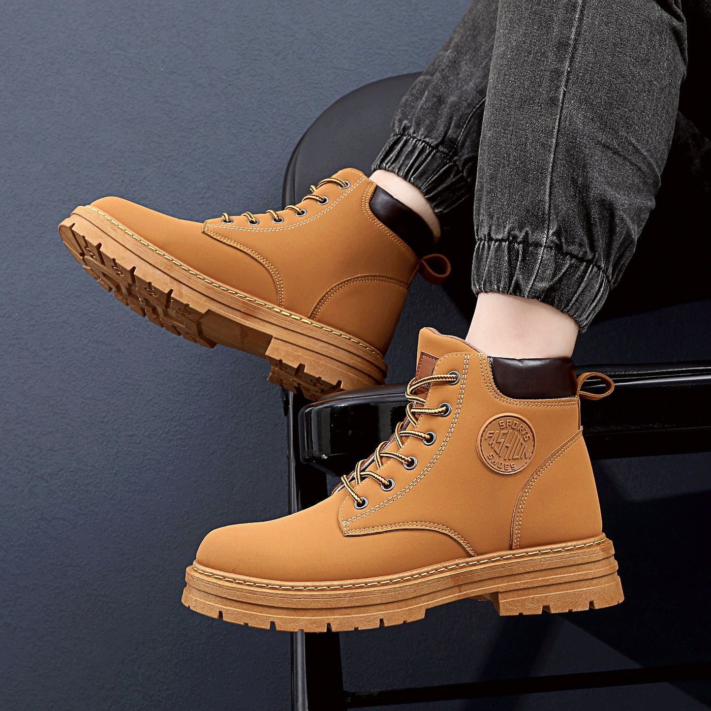 Wasserdichte PU-Leder Martin Stiefeletten mit Gummisohle | Ideal für den Winter