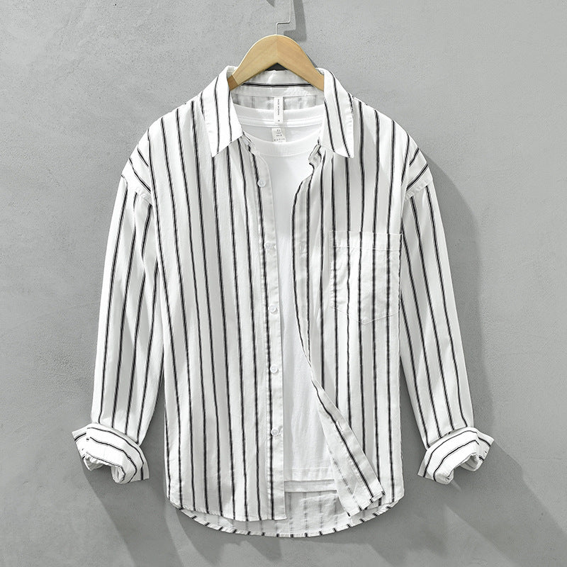 Herren Quadratkragen Gestreiftes Baumwoll-Shirt Ideal für den Sommer