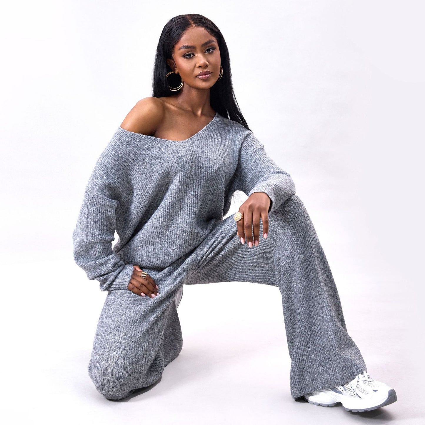 Strick Sunken Stripe Zwei-Teiliges Set mit langen Ärmeln | Ideal für den Herbst