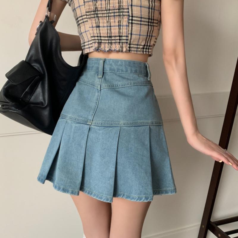 High Waist Falten Minirock aus Denim | Ideal für Frühling und Sommer