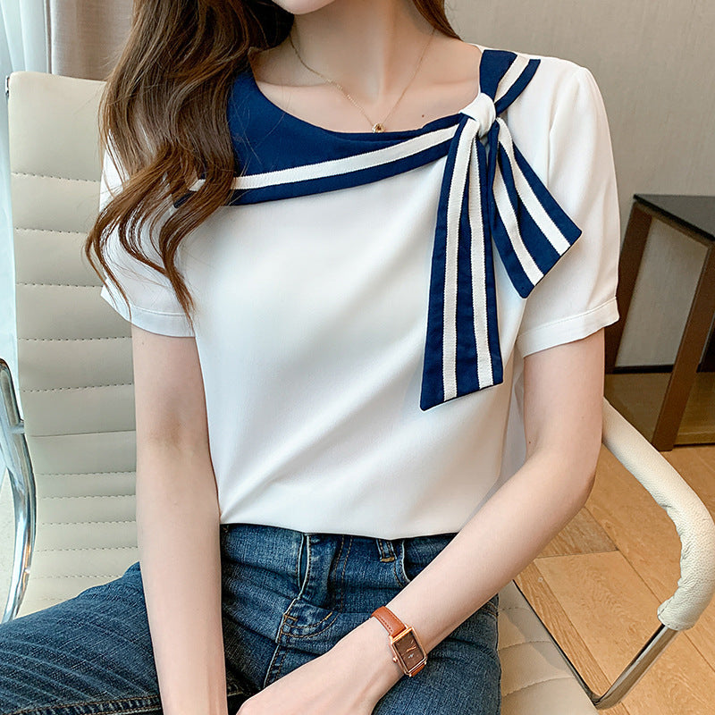 Bow Tie Chiffon Pullover Bluse mit langen Ärmeln | Ideal für den Frühling