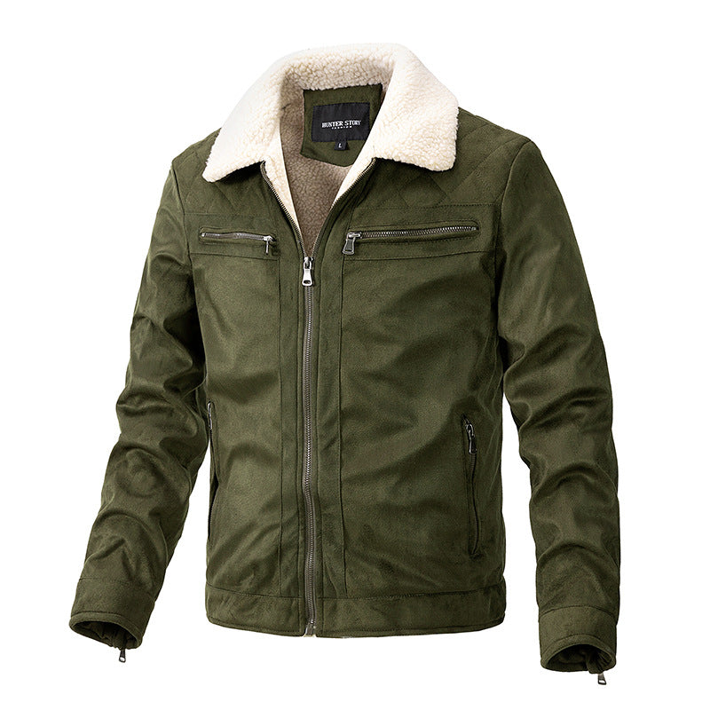 Strickjacke mit Reißverschluss und Wildlederoptik mit Berberfleece-Futter | Ideal für Herbst und Winter
