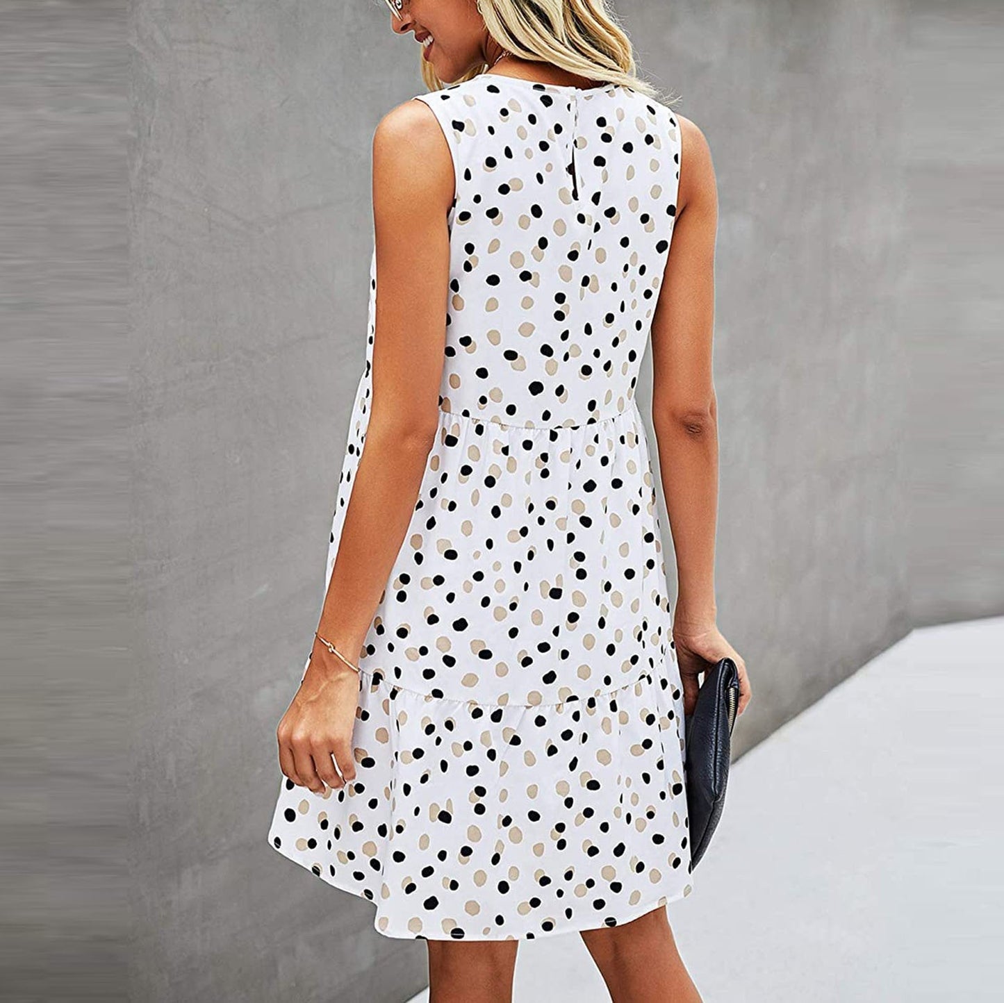 Punktebedrucktes Ärmelloses Swing T-Shirt Kleid mit Tasche | Ideal für Sommer