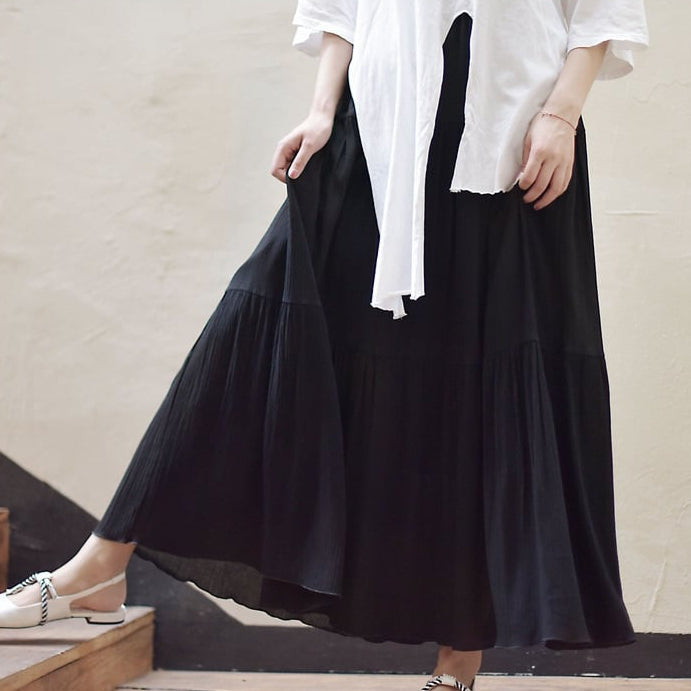 Uni Farbiger Baumwoll Leinen Rock mit Faltendetail | Ideal für Frühling und Sommer
