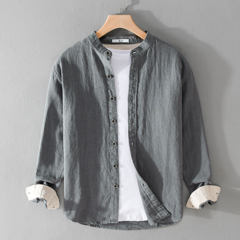 Herren Langarmshirt aus Baumwoll-Leinen Ideal für Frühling und Herbst