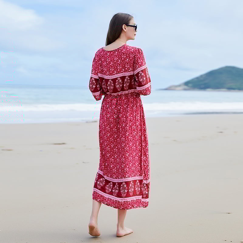 Langärmeliges Übergrößen-Kleid mit Blumenmuster und V-Ausschnitt | Ideal für Frühling und Herbst