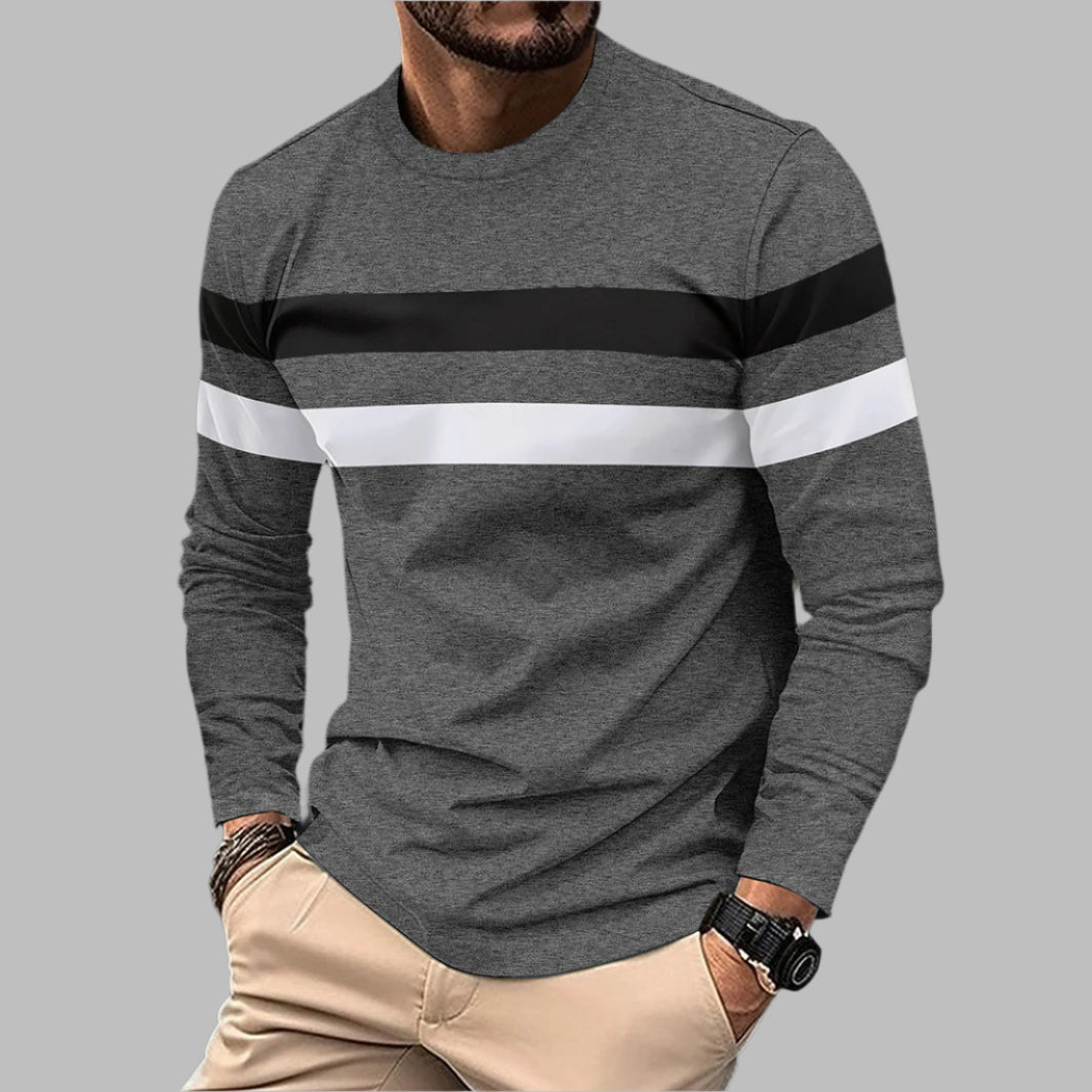 Herren Langarmshirt mit Rundhalsausschnitt und Farbblockdesign | Ideal für Winter Frühling und Herbst